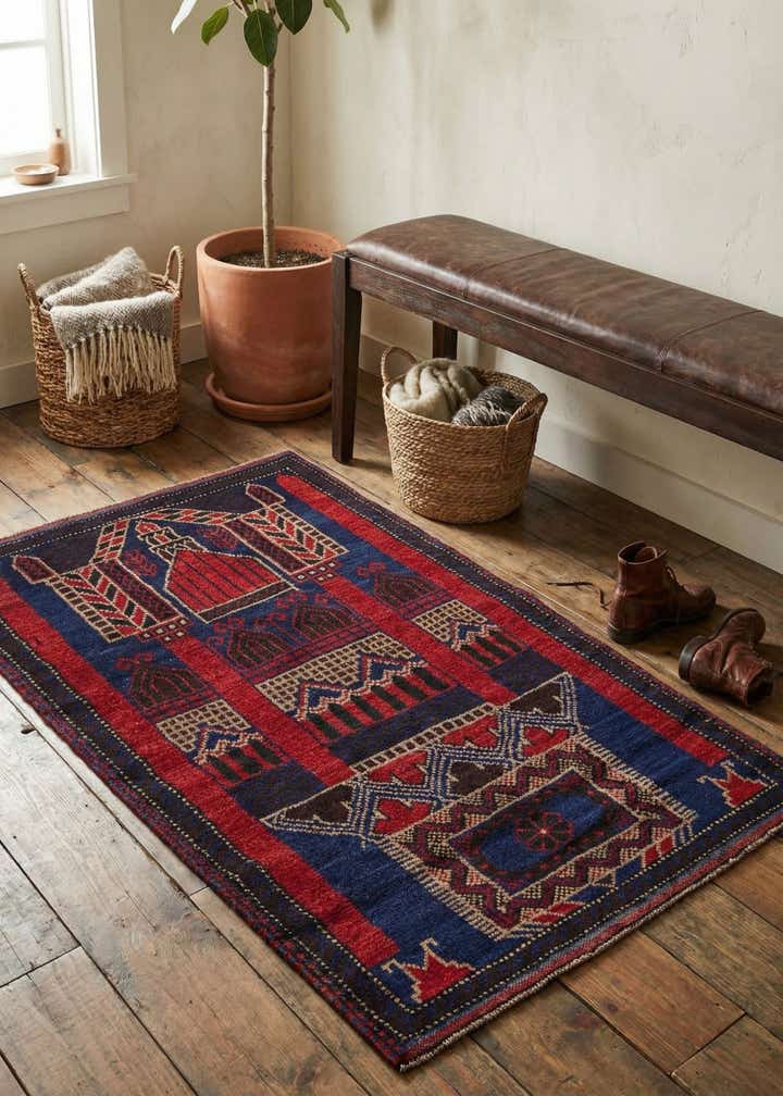 2' 9 x 4' 9 Hand Knotted Balouch Persian Wool Rug