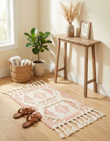 Pink and White Hand Woven Arizona Wool Rug