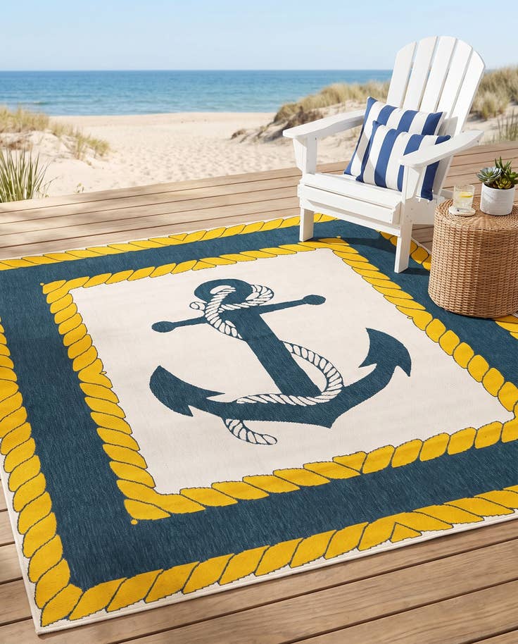 Detail image of 7' 10 x 7' 10 Easy-Clean Coastal Indoor / Outdoor Square Rug
