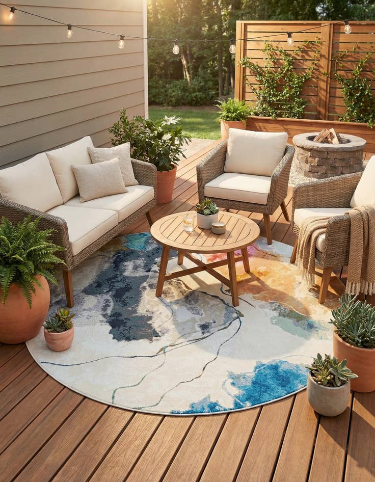 Detail image of 7' 10 x 7' 10 Easy-Clean Modern Indoor / Outdoor Round Rug