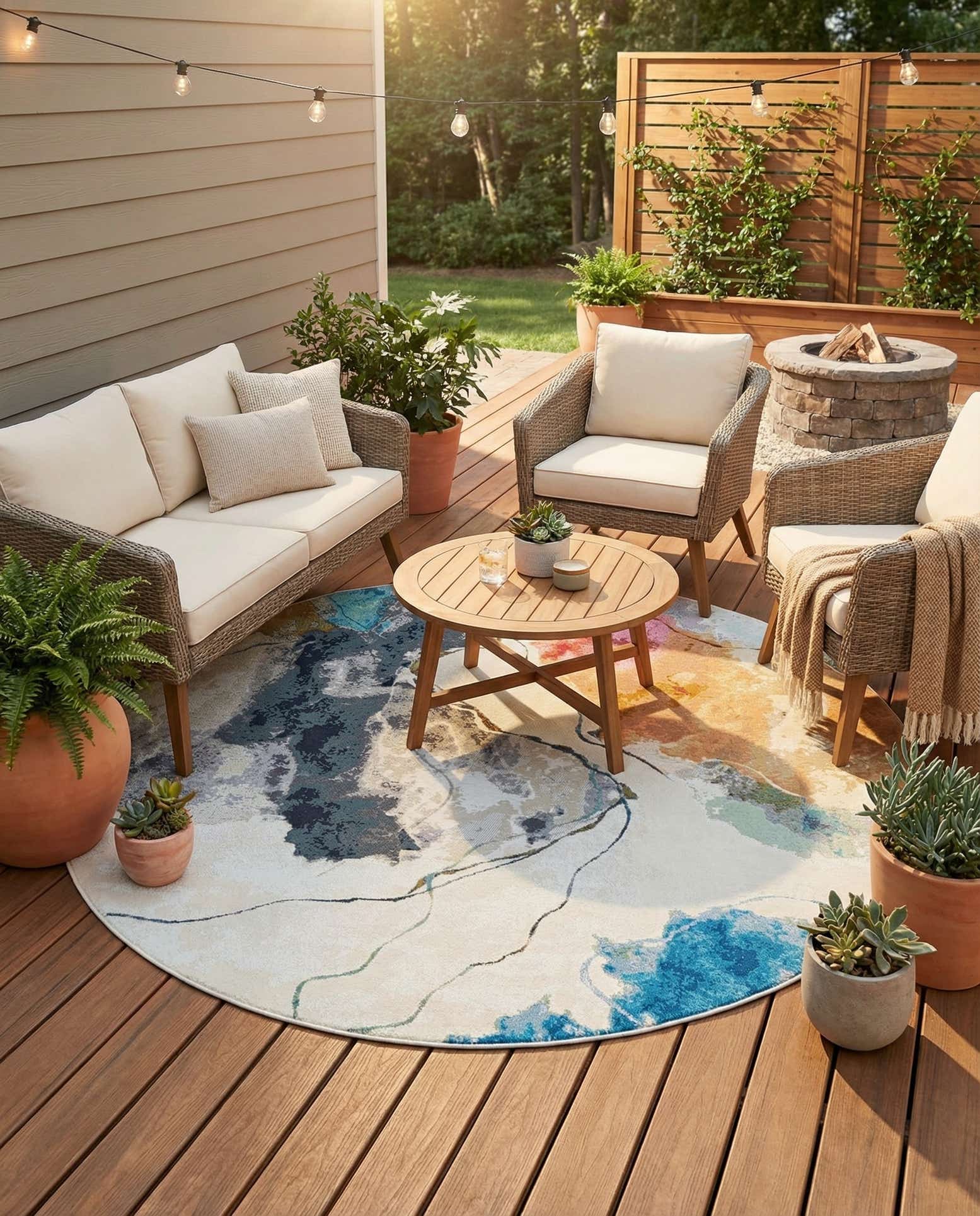 7' 10 x 7' 10 Easy-Clean Modern Indoor / Outdoor Round Rug