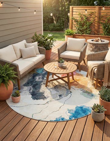 7' 10 x 7' 10 Easy-Clean Modern Indoor / Outdoor Round Rug