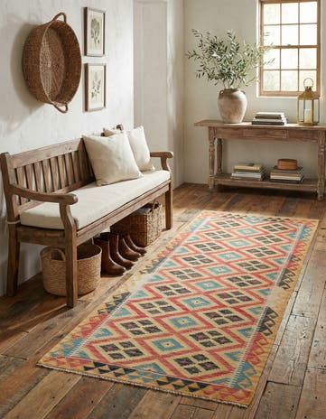 3' 4 x 6' 8 Hand Woven Kilim Maymana Wool Runner Rug