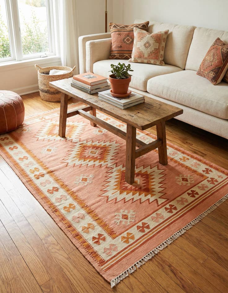 Detail image of  3' 2 x 4' 10  Hand Woven Kilim Waziri Wool Rug