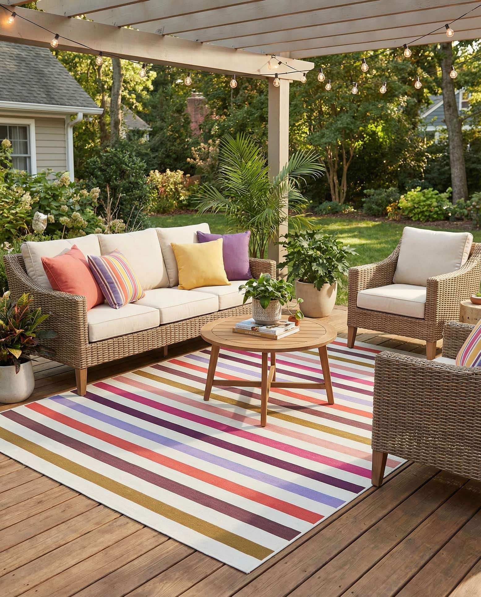 7' 10 x 10' Easy-Clean Striped Indoor / Outdoor Rug