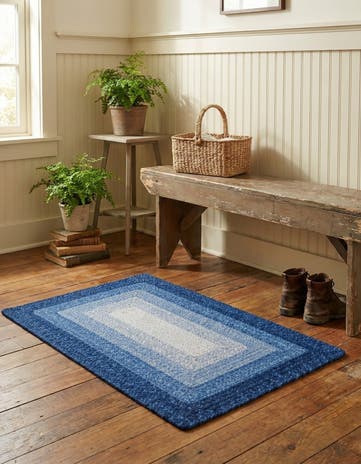 Blue Handmade Hand Braided Wool Rug