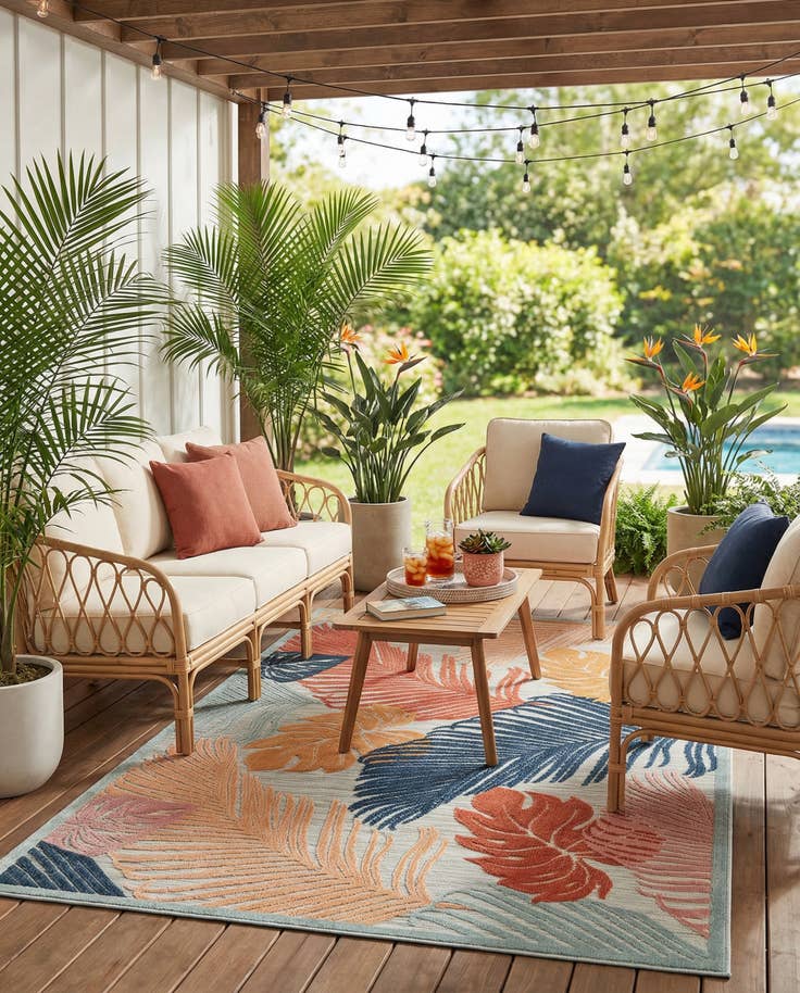 Detail image of 5' 2 x 8' Easy-Clean Botanical Indoor / Outdoor Rug