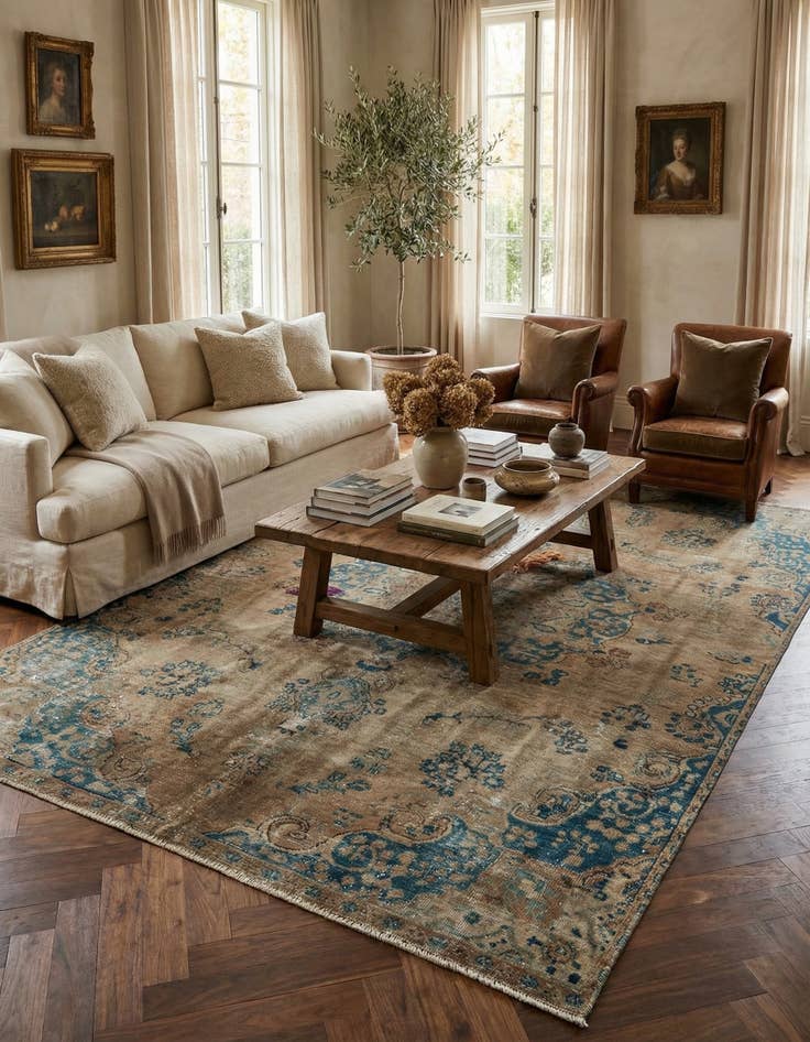 Detail image of 6' 1 x 9' 2  Hand Knotted Ultra Vintage Persian Wool Rug