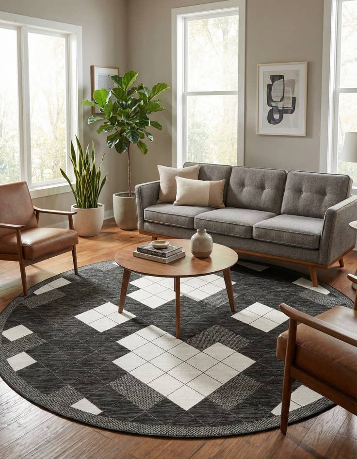 Detail image of 10' x 10'  Washable Modern Indoor / Outdoor Round Rug