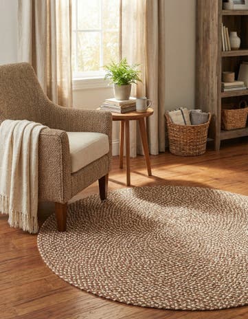 Light Brown Handmade Tweed Braided Jute Round Rug