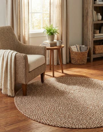 Light Brown Handmade Tweed Braided Jute Round Rug