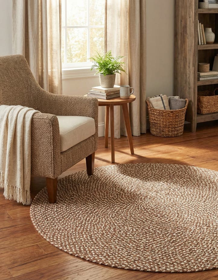 4' 1 x 4' 1 Handmade Tweed Braided Jute Roun...