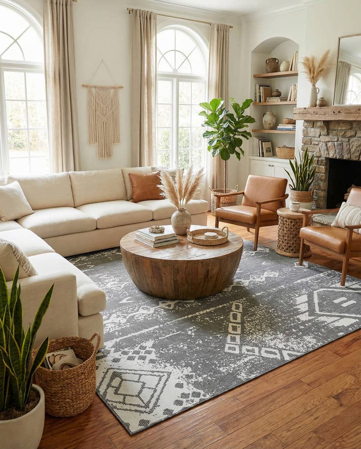 Detail image of 10' 8 x 10' 8 Easy-Clean Bohemian Indoor / Outdoor Square Rug