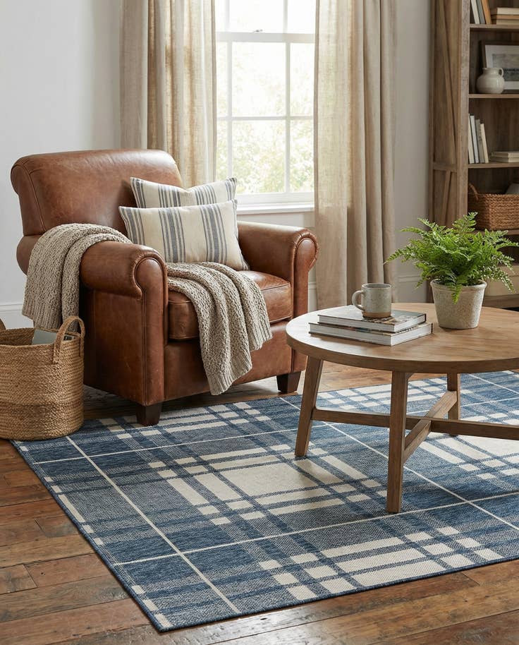 Detail image of 5' 3 x 7' Easy-Clean Checkered Indoor / Outdoor Rug
