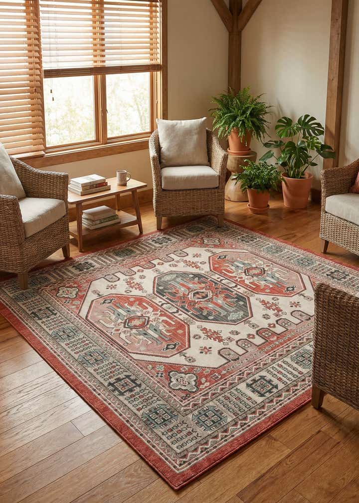7' 10 x 7' 10 Easy-Clean Traditional Indoor / Outdoor Square Rug