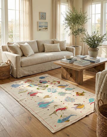 4' 2 x 5' 9 Hand Woven Kilim Suzani Wool Rug