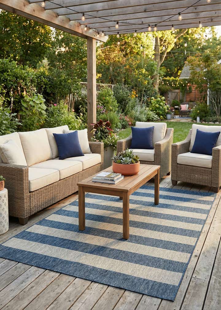 7' 10 x 11' Easy-Clean Striped Indoor / Outdoor Rug