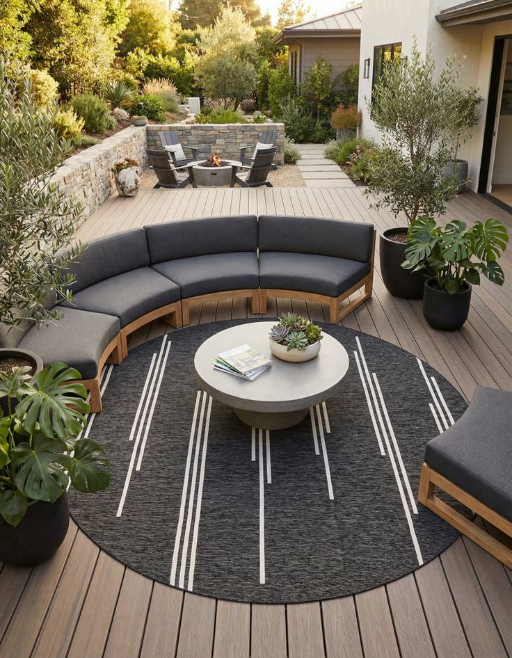 Detail image of  13' x 13'  Washable Modern Indoor / Outdoor Round Rug