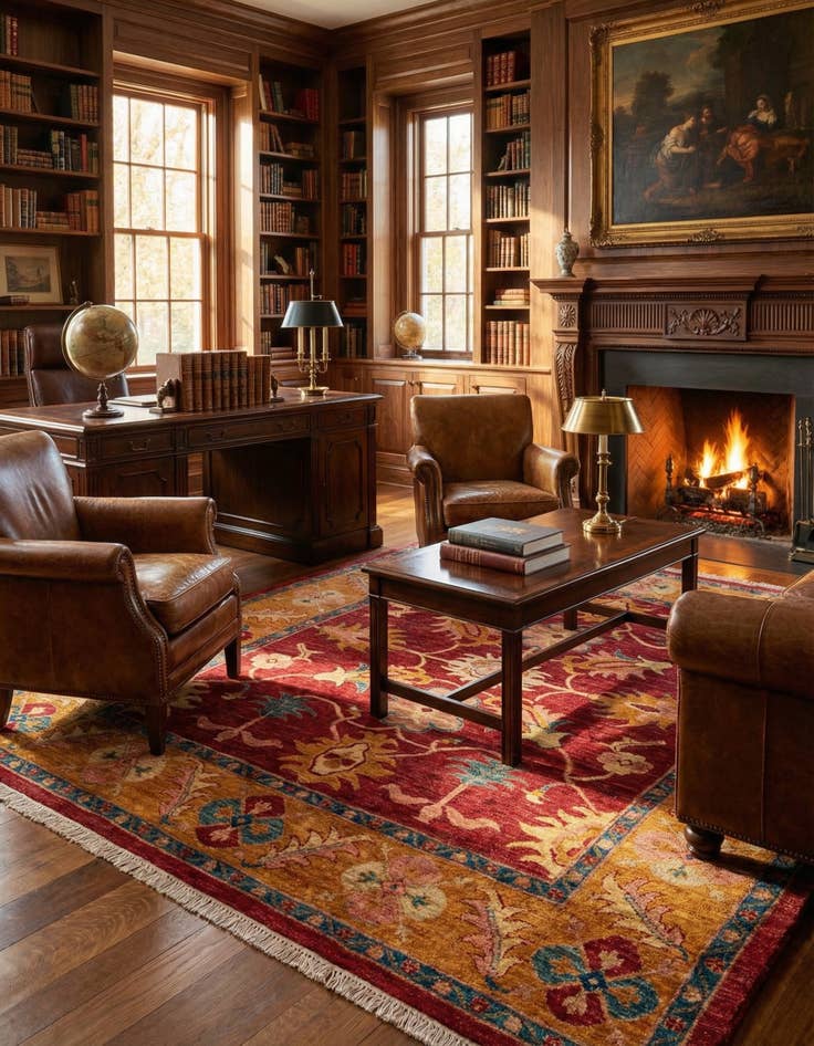 Detail image of 6' 1 x 6' 6  Hand Knotted Ziegler Wool Square Rug