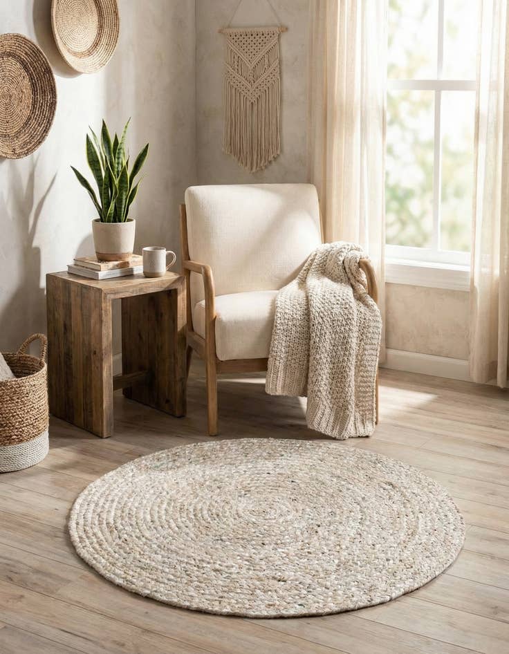 Detail image of  3' 3 x 3' 3  Hand Braided Chindi Round Rug