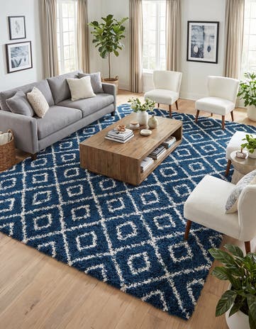 Navy Blue Lattice Shag Rug