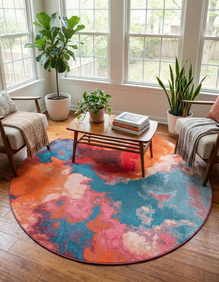 Detail image of 5' 3 x 5' 3 Easy-Clean Modern Indoor / Outdoor Round Rug