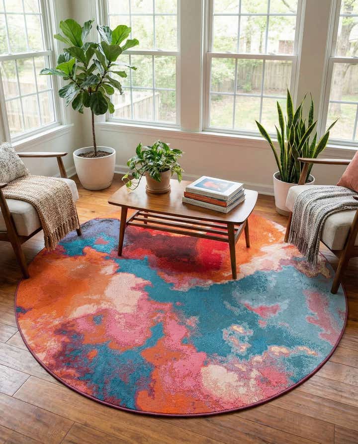 5' 3 x 5' 3 Easy-Clean Modern Indoor / Outdoor Round Rug