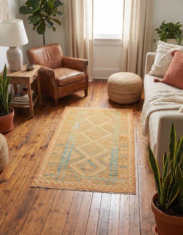 3' 4 x 5' 2 Hand Woven Kilim Waziri Wool Rug