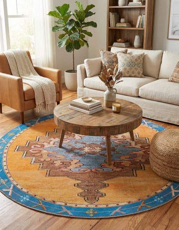Orange Washable Timeless Round Rug