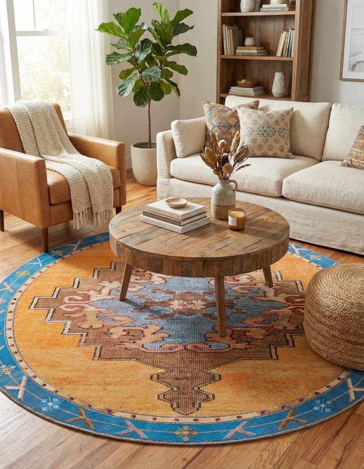 7' 7 x 7' 7 Washable Timeless Round Rug