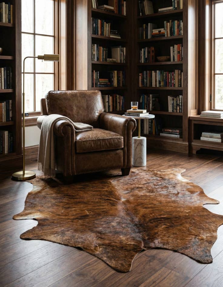 Detail image of 6' 3 x 7' 1 Cowhide Leather Square Rug