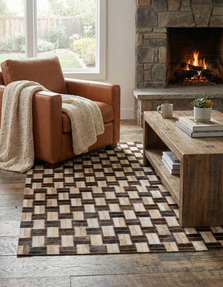 Detail image of  2' 11 x 4' 11 Cowhide - Patchwork Rug