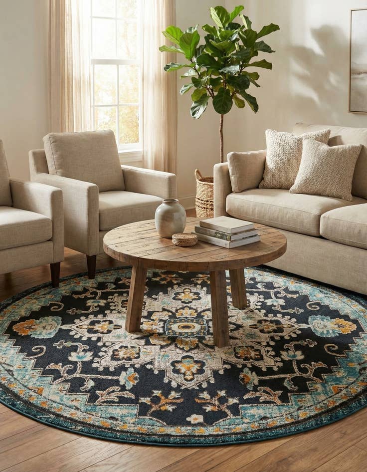 Detail image of 7' 10 x 7' 10 Easy-Clean Casablanca Indoor / Outdoor Round Rug