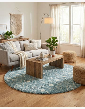 7' 10 x 7' 10 Moroccan Trellis Shag Round Rug