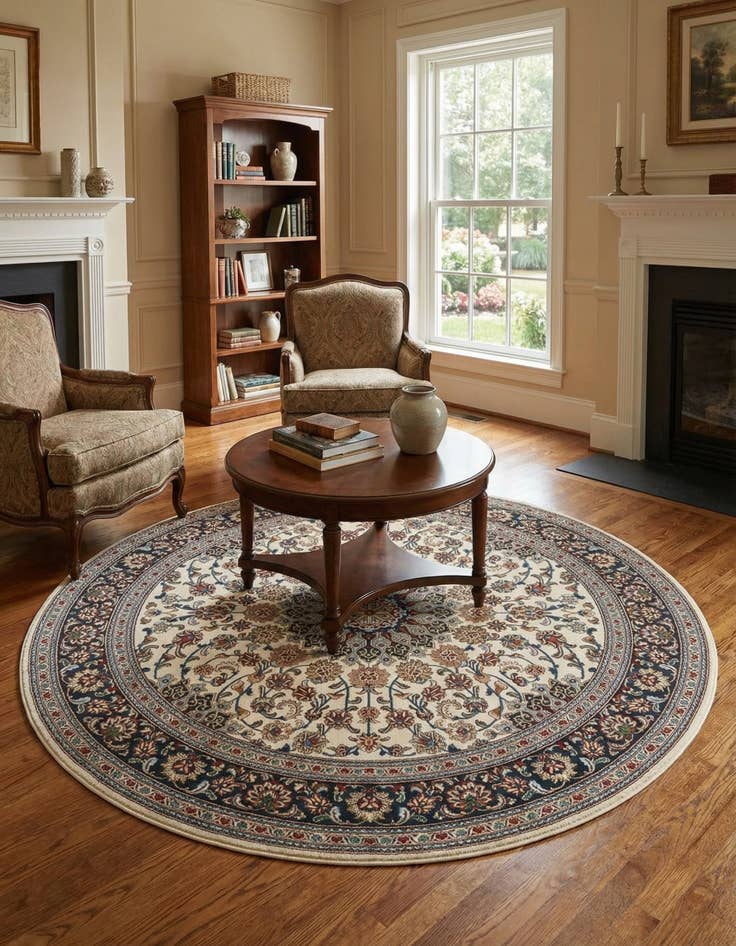 Detail image of 7' 10 x 7' 10  Washable Traditional Indoor / Outdoor Round Rug