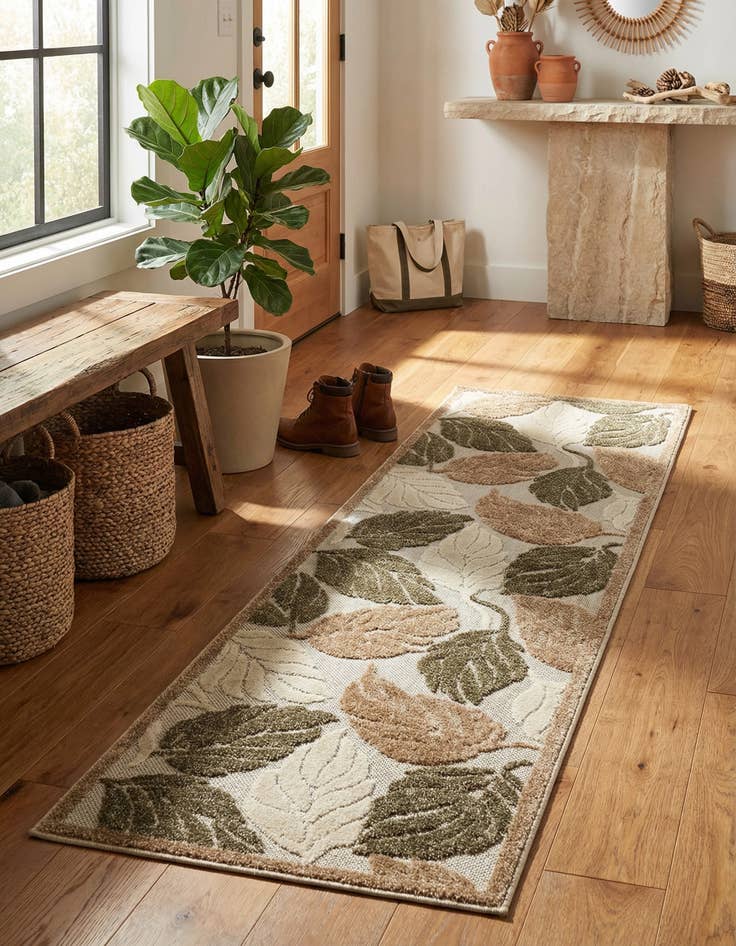 Detail image of 2' x 6' Easy-Clean Botanical Indoor / Outdoor Runner Rug