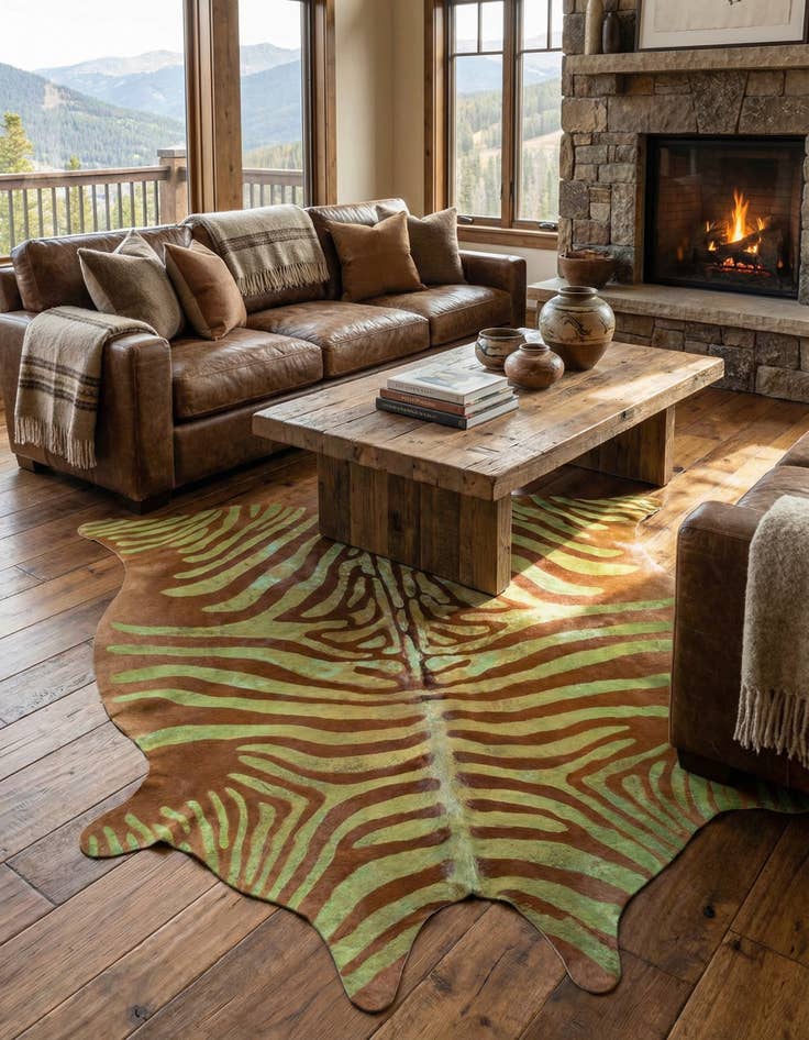 Detail image of 6' 6 x 6' 10 Cowhide Leather Freeform Rug