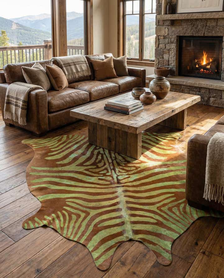 6' 6 x 6' 10 Cowhide Leather Freeform Rug