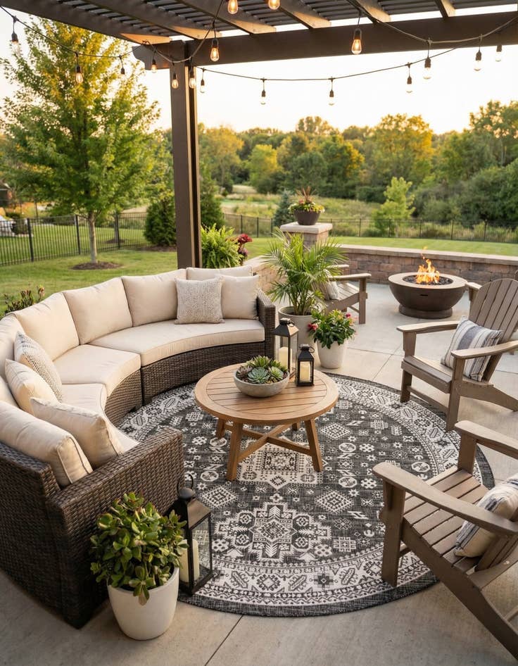 Detail image of 10' x 10' Easy-Clean Aztec Indoor / Outdoor Round Rug