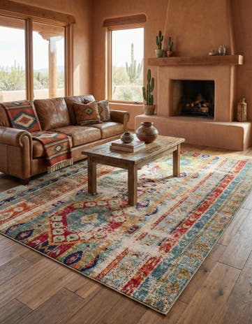 Blue Washable Santa Fe Rug