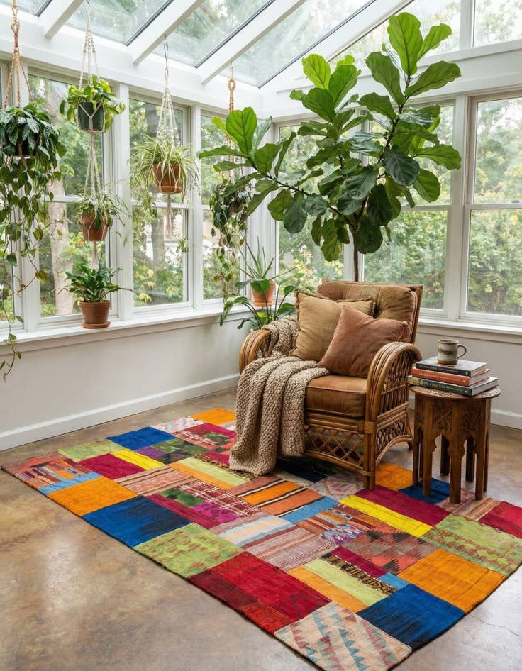 Detail image of 5' 8 x 7' 8  Hand Woven Kilim Patchwork Wool Rug