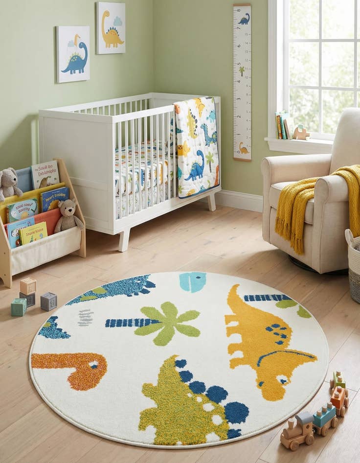 Detail image of 2' 2 x 2' 2 Dinosaur Whimsy Kids Round Rug