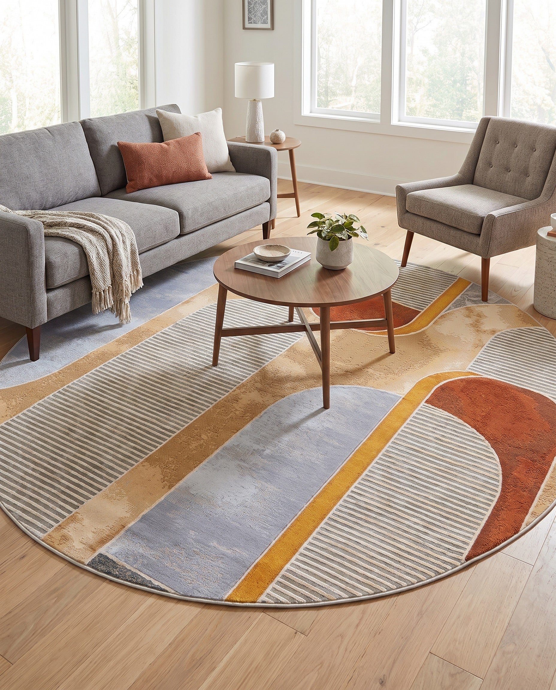 7' 10 x 7' 10 Easy-Clean Modern Indoor / Outdoor Round Rug