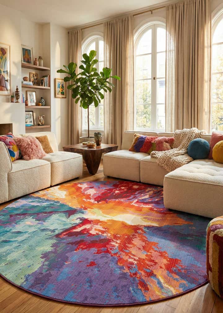 10' x 10' Easy-Clean Modern Indoor / Outdoor Round Rug