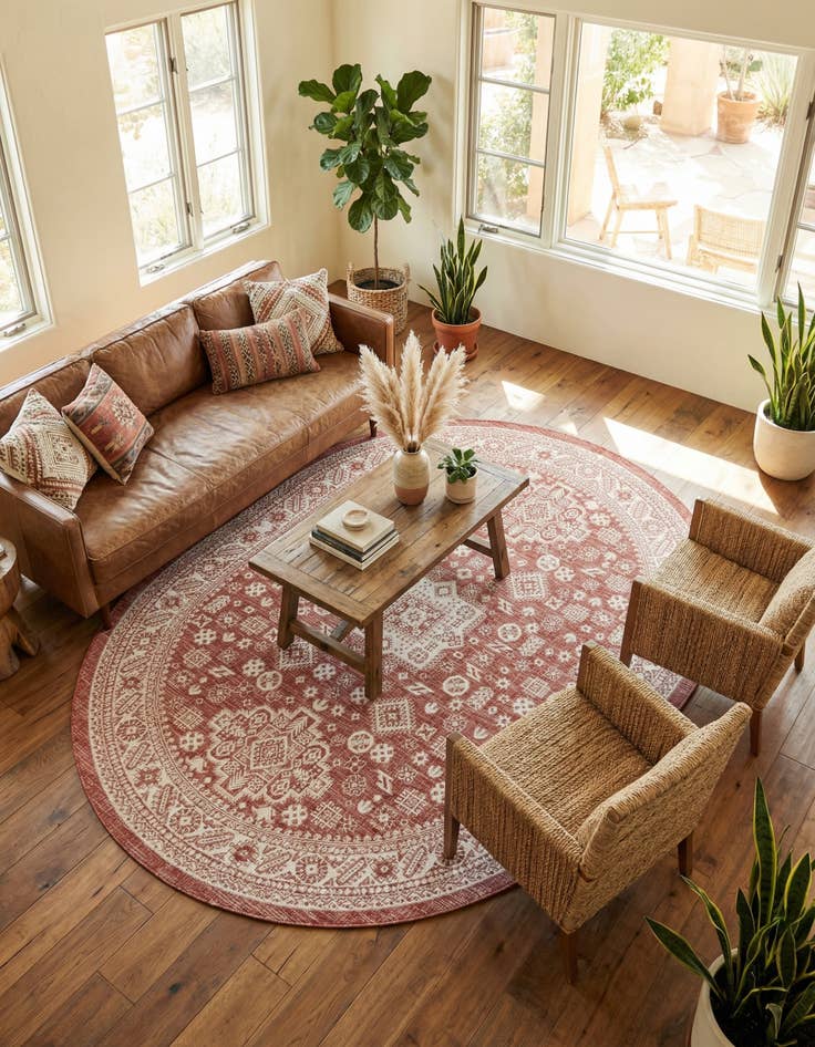 Detail image of 7' 10 x 10'  Washable Aztec Indoor / Outdoor Oval Rug