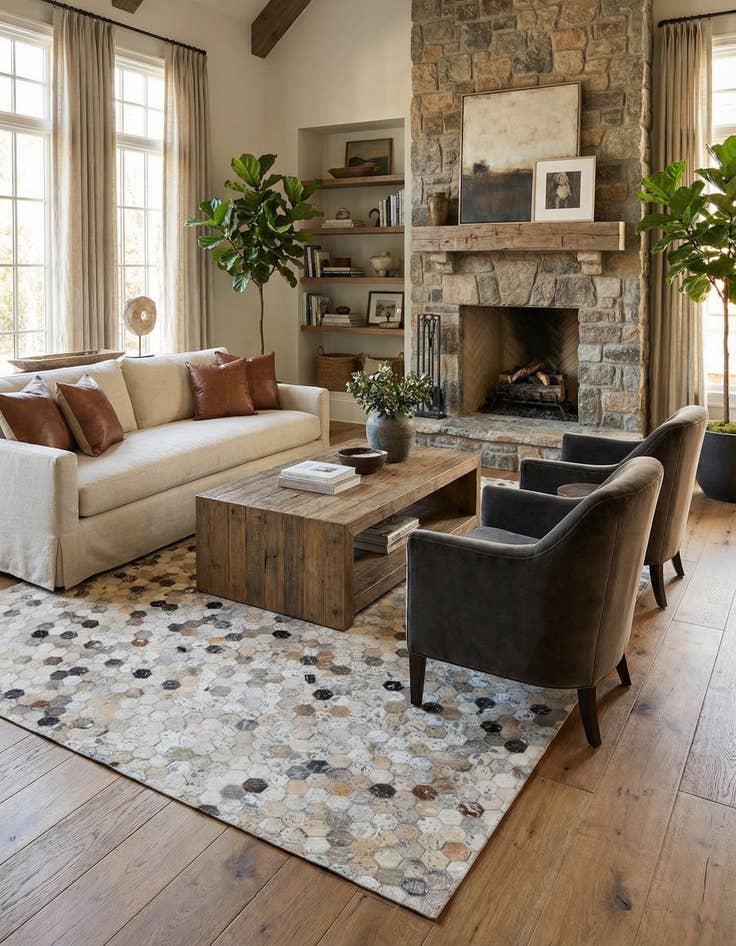 Detail image of 5' x 7' 9 Cowhide Stocks Rug