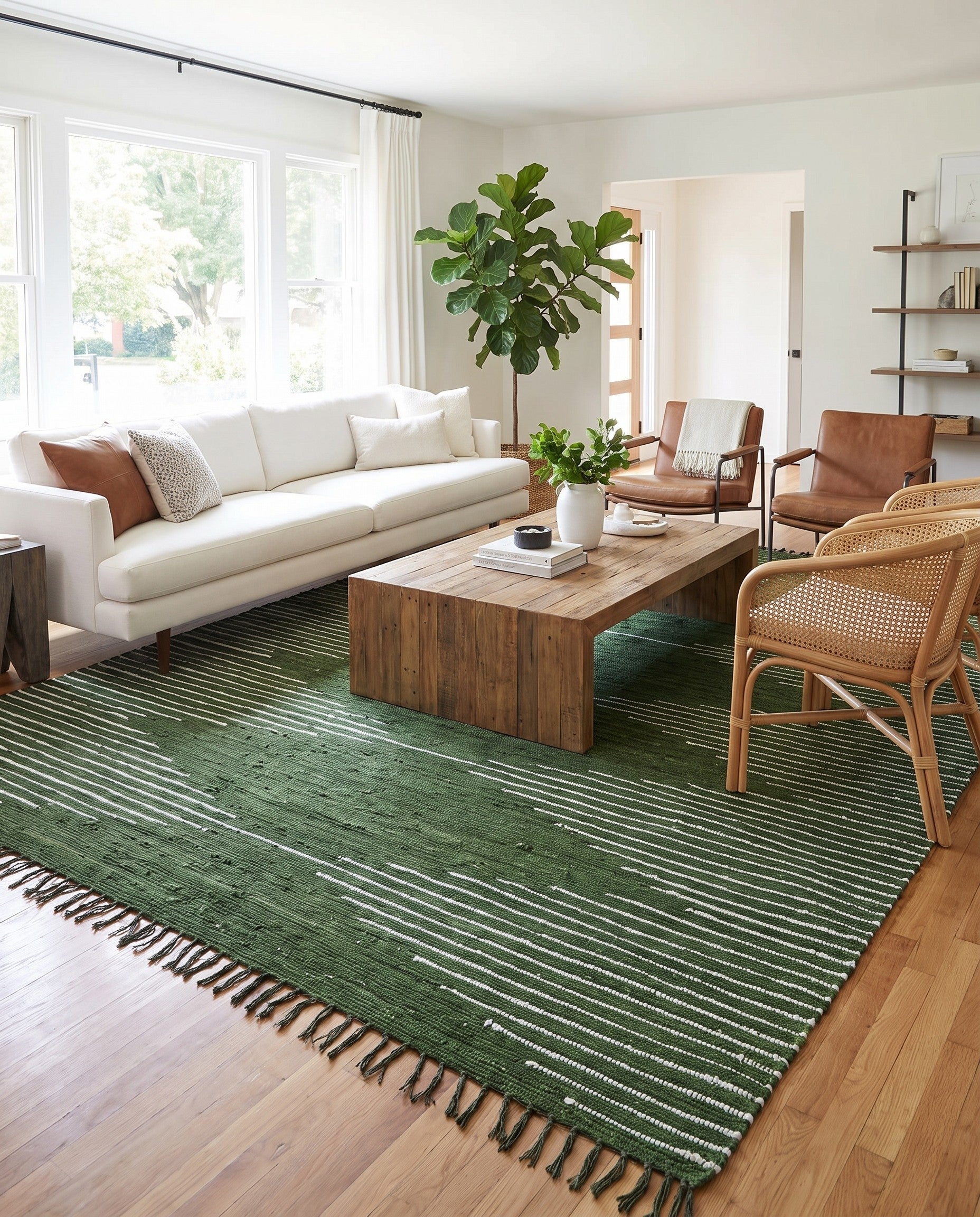 Green Hand Woven Chindi Cotton Rug