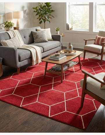 Red Lattice Frieze Rug