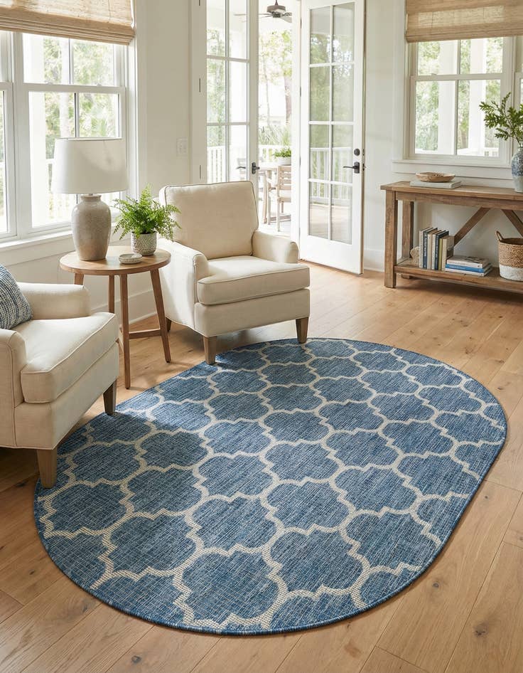 Detail image of 5' 3 x 8'  Washable Trellis Indoor / Outdoor Oval Rug