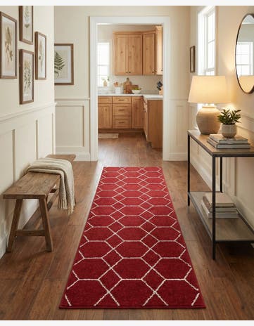 Red Lattice Frieze Runner Rug